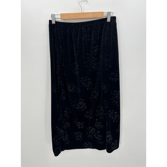Bentley Womens Midi Skirt Size M Black Velvet Burnout Stretch Goth Witchy Dark - Picture 1 of 6
